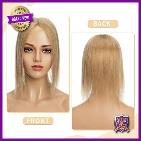 16 Inch Human Hair Topper Silk Base Clip In Hairpiece for Thinning Hair